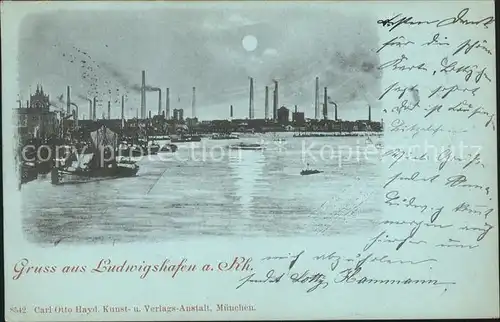 Ludwigshafen Rhein im Mondschein Schiffe Industrie Kat. Ludwigshafen am Rhein