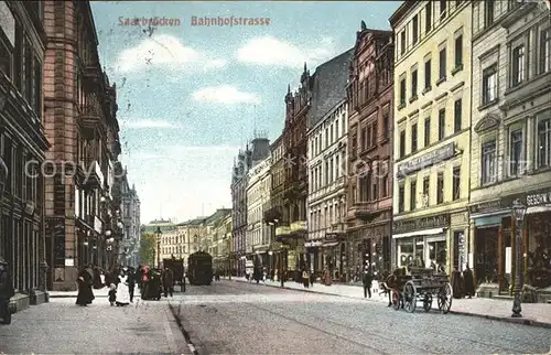 Saarbruecken Bahnhofstrasse Strassenbahn Pferdekutsche Kat. Saarbruecken