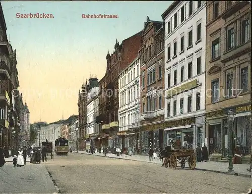 Saarbruecken Bahnhofstrasse Strassenbahn Pferdekutsche Kat. Saarbruecken