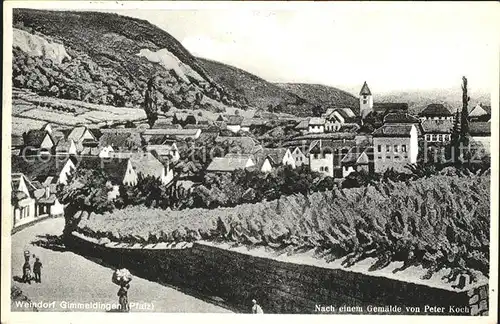 Gimmeldingen Gesamtansich Weindorf Kuenstlerkarte nach Gemaelde von Peter Koch Kat. Neustadt an der Weinstr.