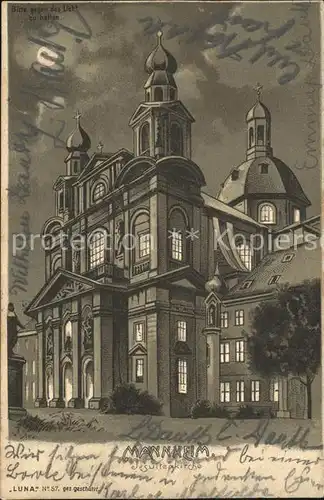 Mannheim Jesuitenkirche im Mondschein Kat. Mannheim