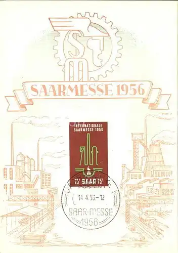 Saarbruecken Saarmesse 1956 Stempel auf AK Kat. Saarbruecken