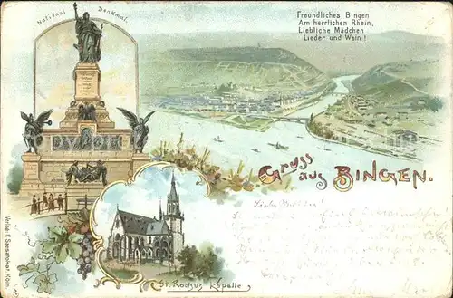 Bingen Rhein Panorama Nahemuendung Nationaldenkmal Niederwald Rochuskapelle Kat. Bingen am Rhein