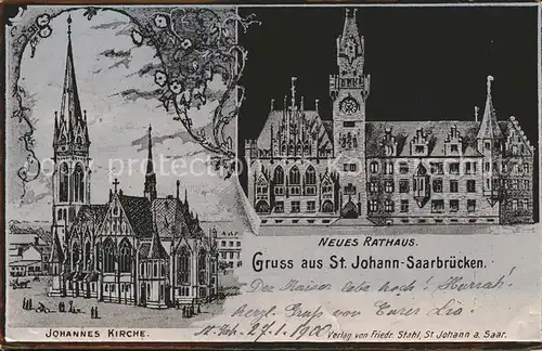 St Johann Saarbruecken Neues Rathaus Johanneskirche Illustration Kat. Saarbruecken