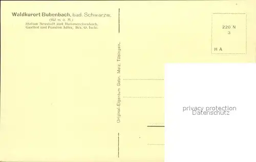 Bubenbach Gasthof Pension zum Adler Waldkurort Schwarzwald Kat. Eisenbach (Hochschwarzwald)