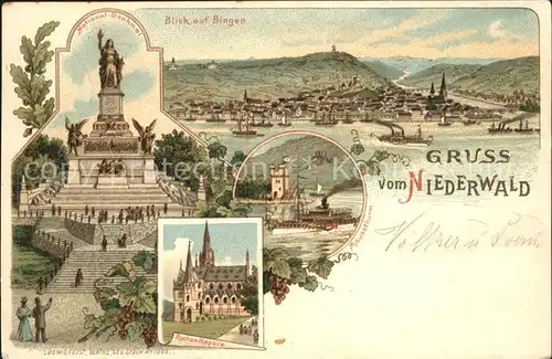 Bingen Rhein Gesamtansicht Nationaldenkmal Niederwald Rochuskapelle Maeuseturm Kleeblatt Kat. Bingen am Rhein