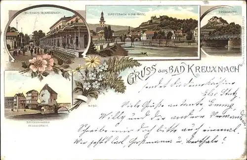 Bad Kreuznach Kurhaus Nahe Bruecke Ebernburg Brueckenhaeuser Blumen Kat. Bad Kreuznach