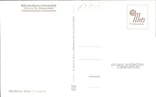 Koenigsfeld Schwarzwald Schulsanatorium Tannenhaus Hoehenluftkurort Kat. Koenigsfeld im Schwarzwald