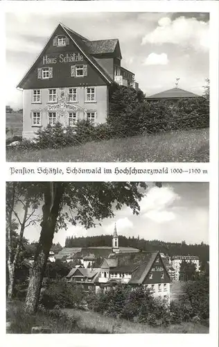 Schoenwald Schwarzwald Pension Schaetzle Ortsansicht mit Kirche Hoehenluftkurort Kat. Schoenwald im Schwarzwald