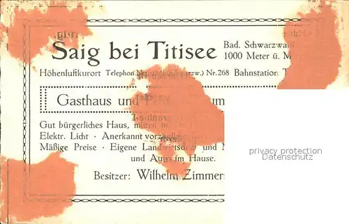 Saig Schwarzwald Gasthaus Pension zum Hochfirst Hoehenluftkurort Kat. Lenzkirch