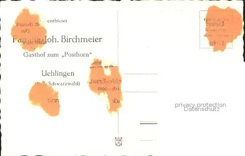 uehlingen-Birkendorf Gasthof zum Posthorn Blasinstrument Bachlauf Neujahrskarte / uehlingen-Birkendorf /Waldshut LKR