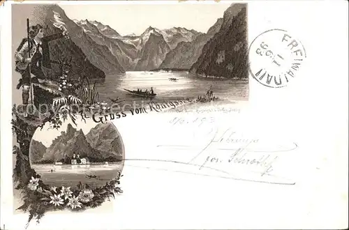 Koenigssee Panorama Wanderer Berchtesgadener Alpen Kat. Schoenau a.Koenigssee