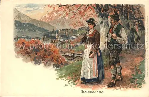 Berchtesgaden Trachten Kuenstlerkarte Fritz Bergen Kat. Berchtesgaden