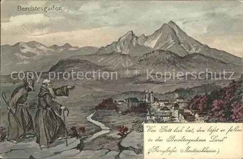 Berchtesgaden Gesamtansicht mit Alpenpanorama Kuenstlerkarte Kat. Berchtesgaden