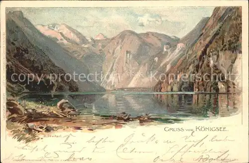 Koenigssee mit Alpen Kuenstlerkarte H. Deuchert Kat. Schoenau a.Koenigssee