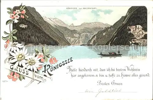 Koenigssee Blick vom Malerwinkel Alpenblumen Kat. Schoenau a.Koenigssee