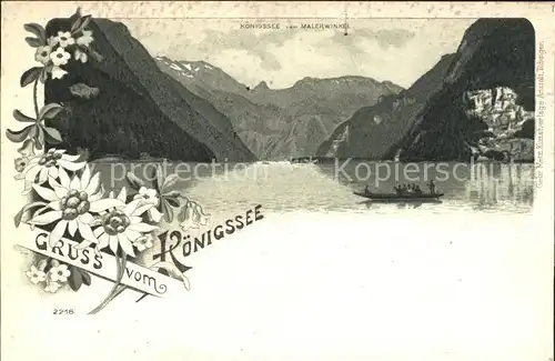 Koenigssee Panorama Blick vom Malerwinkel Alpenblumen Kat. Schoenau a.Koenigssee