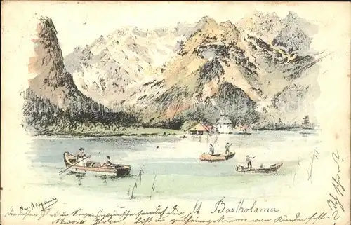 Koenigssee St Bartholomae Berchtesgadener Alpen Kuenstlerkarte Kat. Schoenau a.Koenigssee