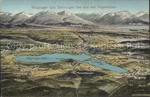 Waging See Waginger und Tachinger See aus der Vogelschau Alpenpanroama Kat. Waging a.See