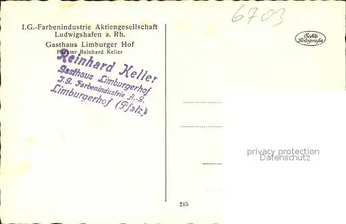 Ludwigshafen Rhein Gasthaus Limburger Hof IG Farbenindustrie Aktiengesellschaft Kat. Ludwigshafen am Rhein