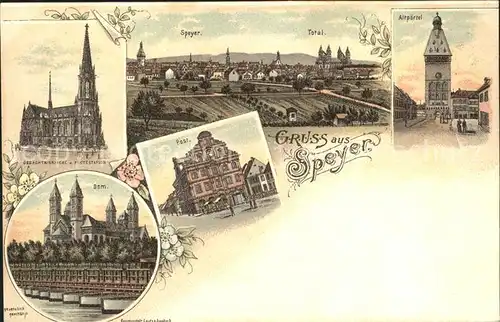 Speyer Rhein Gedaechtniskirche Stadtbild mit Dom Altpoertel Post Kat. Speyer