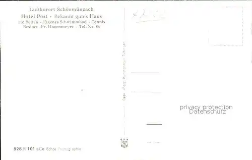 Schoenmuenzach Hotel Post Luftkurort Murgtal Schwarzwald Kat. Baiersbronn