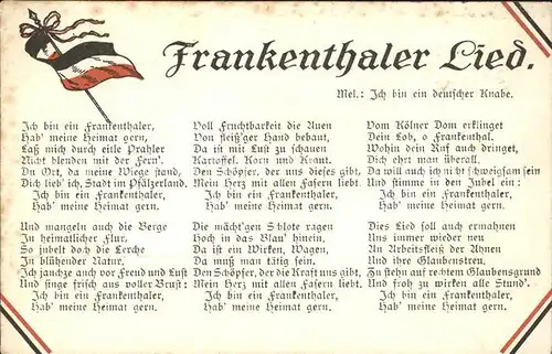 Frankenthal Pfalz Frankenthaler Lied Fahne Kat. Frankenthal (Pfalz)