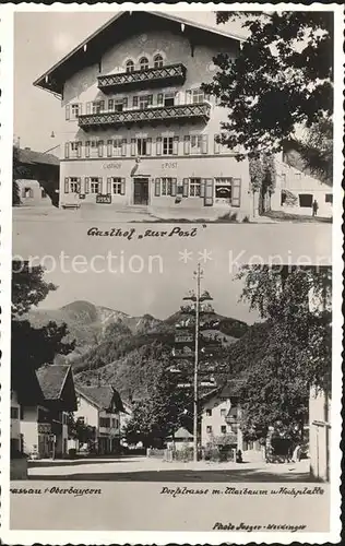 Grassau Chiemgau Gasthof zur Post Dorfstrasse Maibaum mit Hochplatte Kat. Grassau