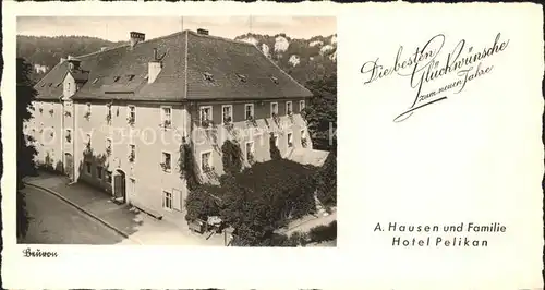 Beuron Donautal Hotel Pelikan Neujahrskarte / Beuron /Sigmaringen LKR