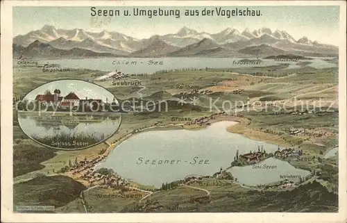 Seeon-Seebruck und Umgebung aus der Vogelschau Alpenpanorama Schloss / Seeon-Seebruck /Traunstein LKR