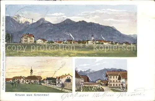 Grassau Chiemgau Gesamtansicht mit Alpenpanorama Strassenpartie Kat. Grassau