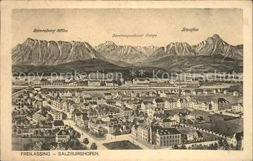 Salzburghofen Oberbayern Gesamtansicht mit Alpenpanorama Berchtesgadener Alpen / Freilassing /Berchtesgadener Land LKR