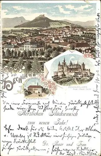 Hechingen Panorama mit Burg Hohenzollern Kloster Stetten Neujahrskarte Reichspost Kat. Hechingen