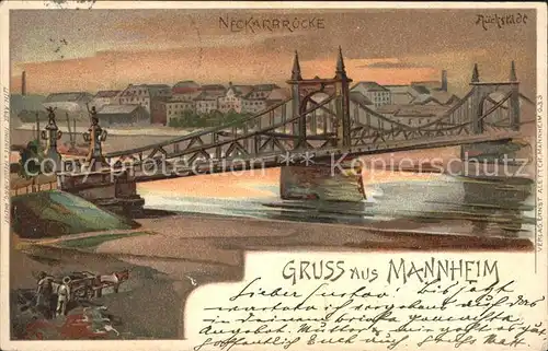 Mannheim Neckarbruecke Deutsche Reichspost Kuenstlerkarte Kat. Mannheim