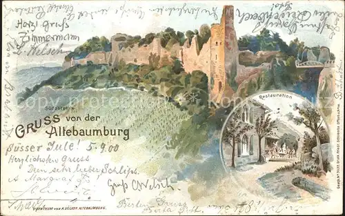 Altenbamberg Altebaumburg Burgruine Restauration Kuenstlerkarte Kat. Altenbamberg