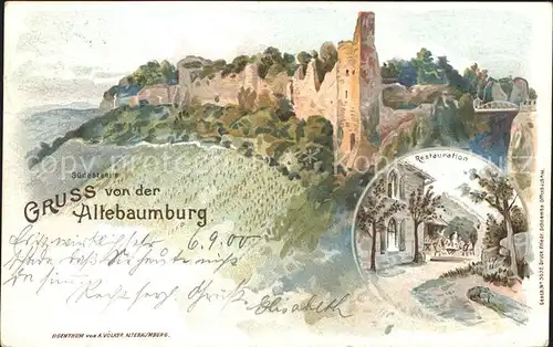 Altenbamberg Altebaumburg Burgruine Restauration Kuenstlerkarte Kat. Altenbamberg