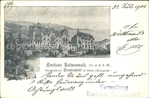 Freudenstadt Kurhaus Palmenwald Hoehenluftkurort Schwarzwald Kat. Freudenstadt