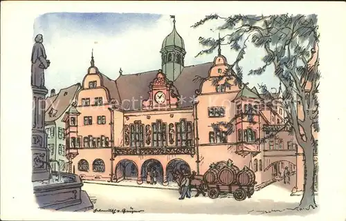 Freiburg Breisgau Historisches Rathaus Zeichnung Kat. Freiburg im Breisgau