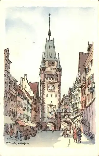 Freiburg Breisgau Martinstor Zeichnung Kat. Freiburg im Breisgau