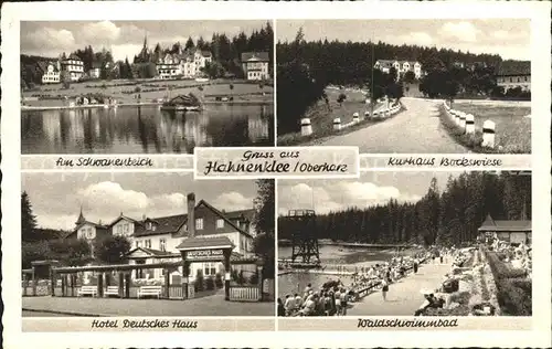 Hahnenklee Bockswiese Harz Schwanenteich Kurhaus Bockswiese Hotel Deutsches Haus Waldschwimmbad Kat. Goslar