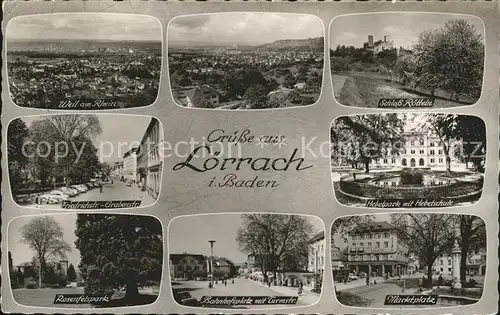 Loerrach Weil Schloss Roetteln Friedrich Grabenstr Hebelpark mit Schule Rosenfelspark Bahnhofs und Marktplatz Kat. Loerrach
