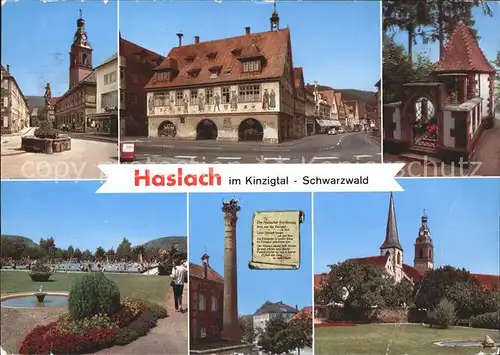 Haslach Kinzigtal Dorfbrunnen Rathaus Park Schwimmbad Storchenturm  Kirche  Kat. Haslach Kinzigtal