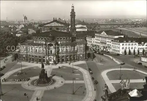 Dresden Blick vom Schlossturm auf Theaterplatz Opernhaus und Hotel Bellevue Kat. Dresden Elbe