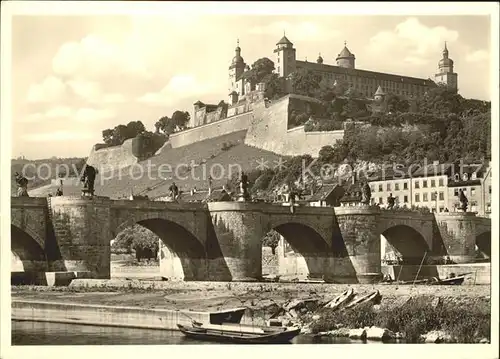 Wuerzburg Festung Marienberg mit alter Mainbruecke Kat. Wuerzburg