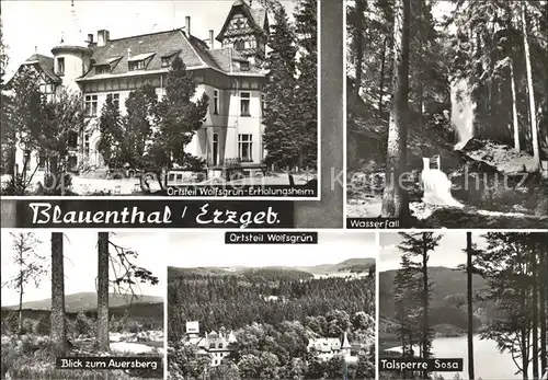 Blauenthal Erzgebirge Wolfsgruen Erholungsheim Wasserfall Auersberg Talsperre Sasa Kat. Eibenstock