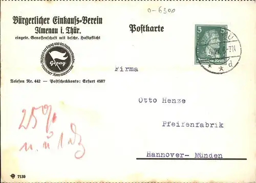 Ilmenau Thueringen Karte des Buergerlichen Einkaufs Vereins Kat. Ilmenau