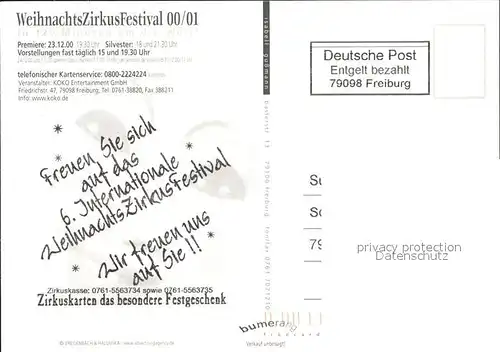 Freiburg Breisgau Plakat Weihnachts Zirkus Festival Kat. Freiburg im Breisgau