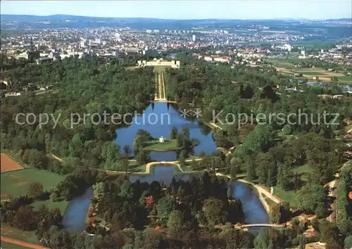 Kassel Karlsaue Blick auf Insel Siebenberge und Orangerie Fliegeraufnahme Kat. Kassel