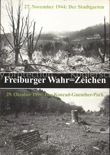 Freiburg Breisgau 1944 Stadtgarten zerstoert bei Bombenangriff 1966 Naturdenkmal Konrad Guenther Park zerstoert durch Transitstrasse Kat. Freiburg im Breisgau