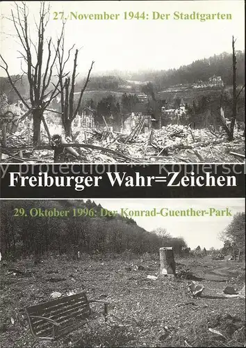 Freiburg Breisgau 1944 Stadtgarten zerstoert bei Bombenangriff 1966 Naturdenkmal Konrad Guenther Park zerstoert durch Transitstrasse Kat. Freiburg im Breisgau